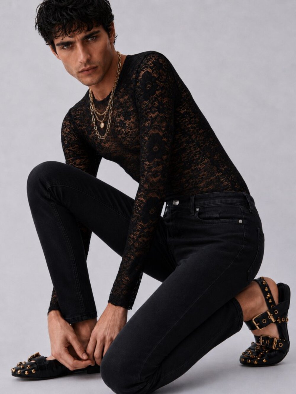 D&G s.30 Men's 14 Gold Archival Black Waxed Stretch Slim Jeans Made in Italy